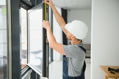 Professional team measuring windows